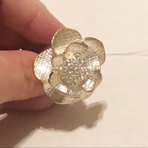Silver Flower Ring with Gems